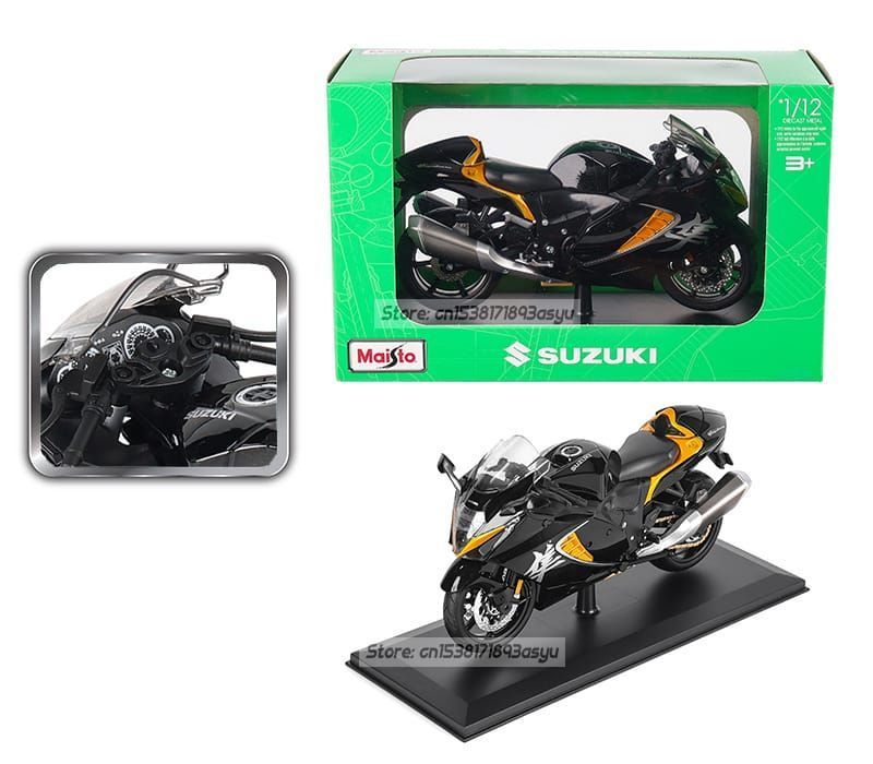 Moto Suzuki Hayabusa 2022 Negra Escala 1:12 Negro/amarillo-0