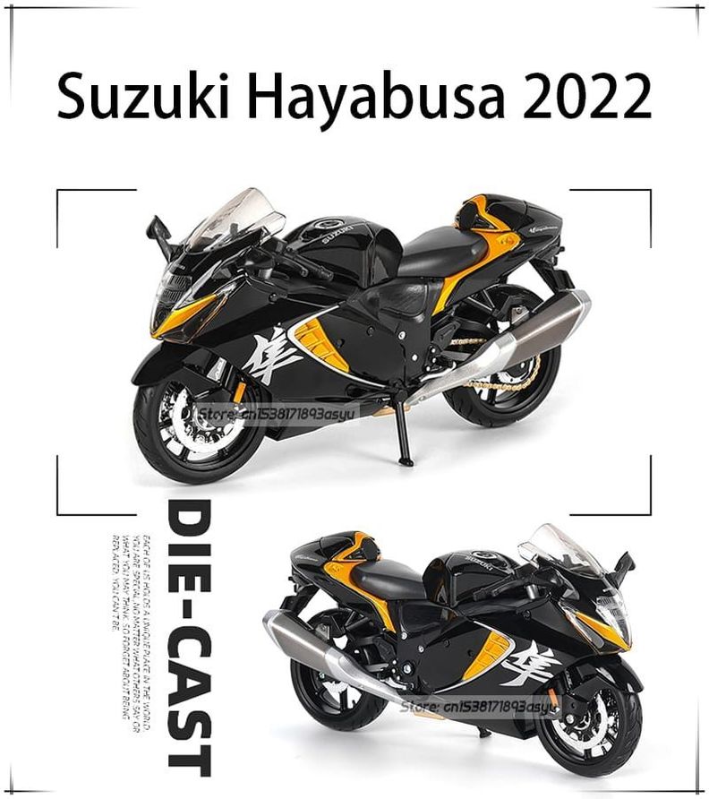 Moto Suzuki Hayabusa 2022 Negra Escala 1:12 Negro/amarillo-3
