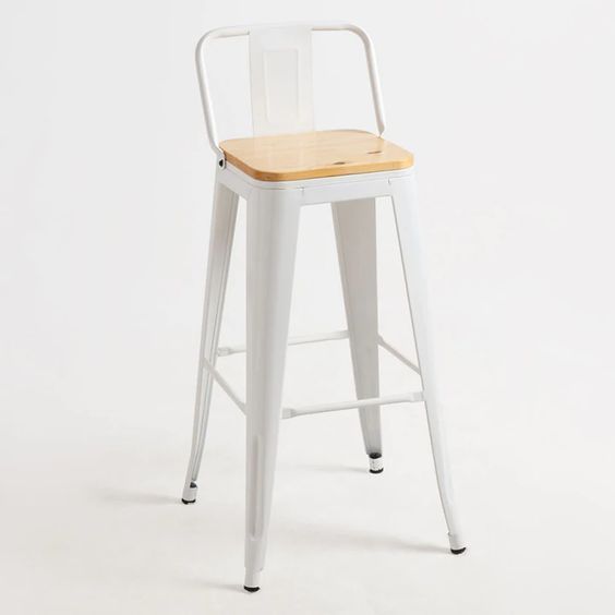TABURETE O PISO TOLIX CON ASIENTO DE MADERA 77CM Blanco
