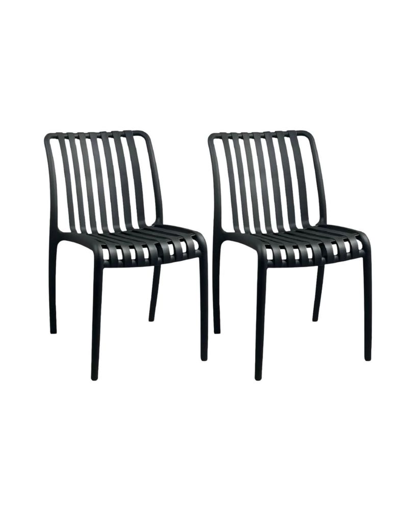 Set 2 Sillas Habana Apilables de Exterior Negro
