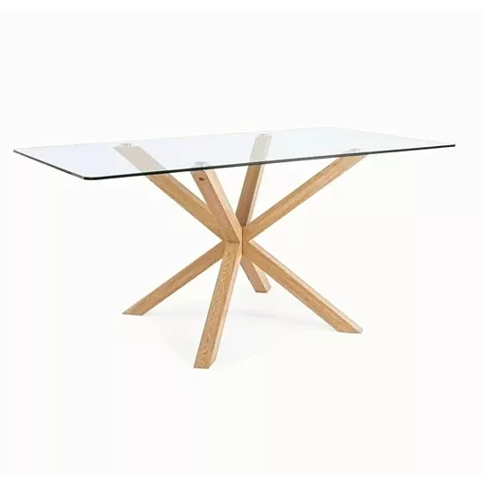 MESA DE VIDRIO COMEDOR WARM RECTANGULAR 160CM CON PATAS SIMIL MADERA-0