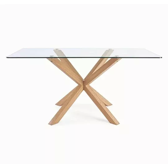 MESA DE VIDRIO COMEDOR WARM RECTANGULAR 160CM CON PATAS SIMIL MADERA-1