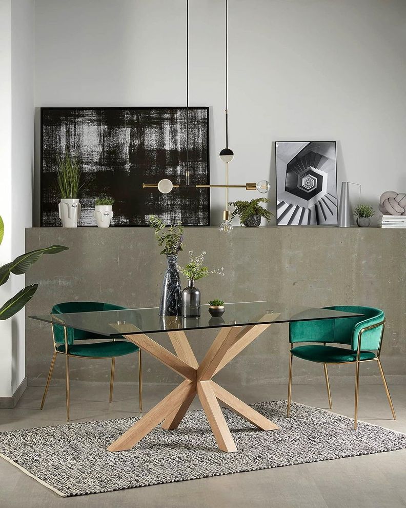 MESA DE VIDRIO COMEDOR WARM RECTANGULAR 160CM CON PATAS SIMIL MADERA-2