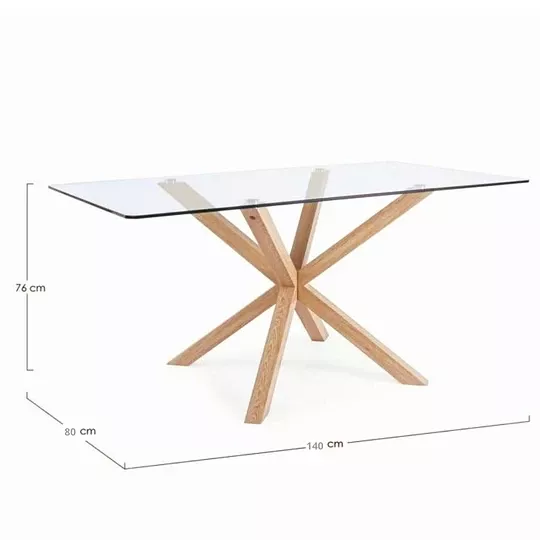 MESA DE VIDRIO COMEDOR WARM RECTANGULAR 160CM CON PATAS SIMIL MADERA-3