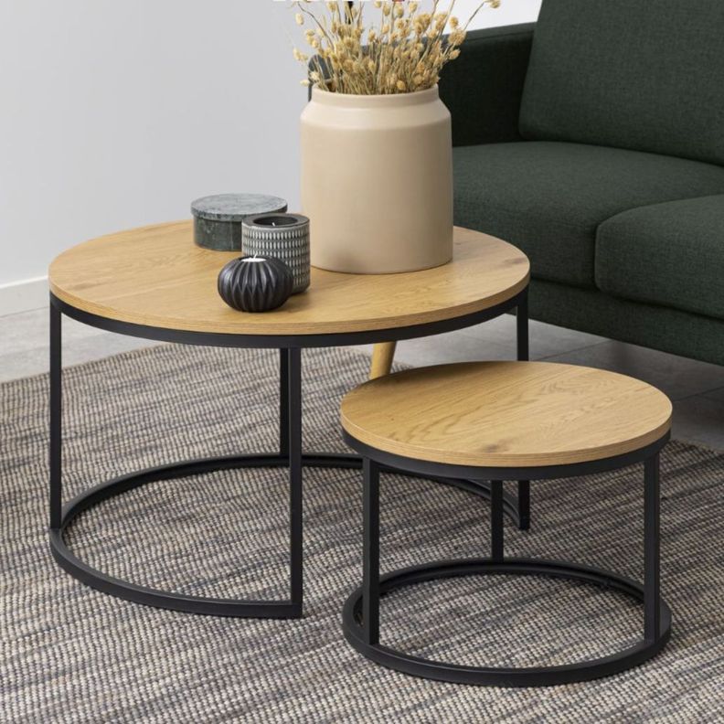 MESA DE CENTRO TIPO NIDO SIMIL MADERA CON BASE DE HIERRO-2