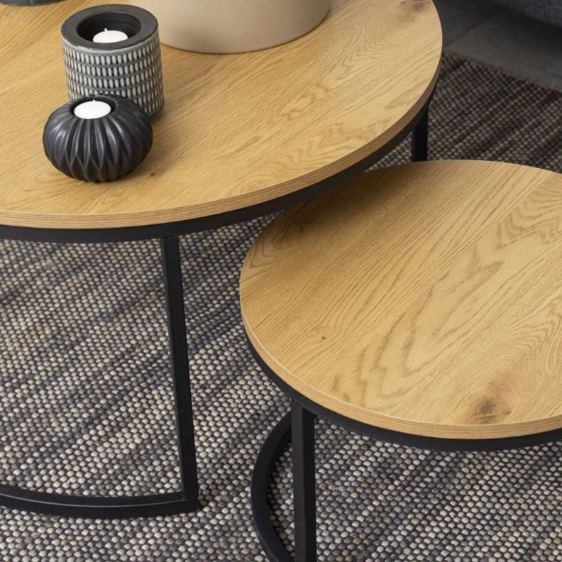 MESA DE CENTRO TIPO NIDO SIMIL MADERA CON BASE DE HIERRO-3