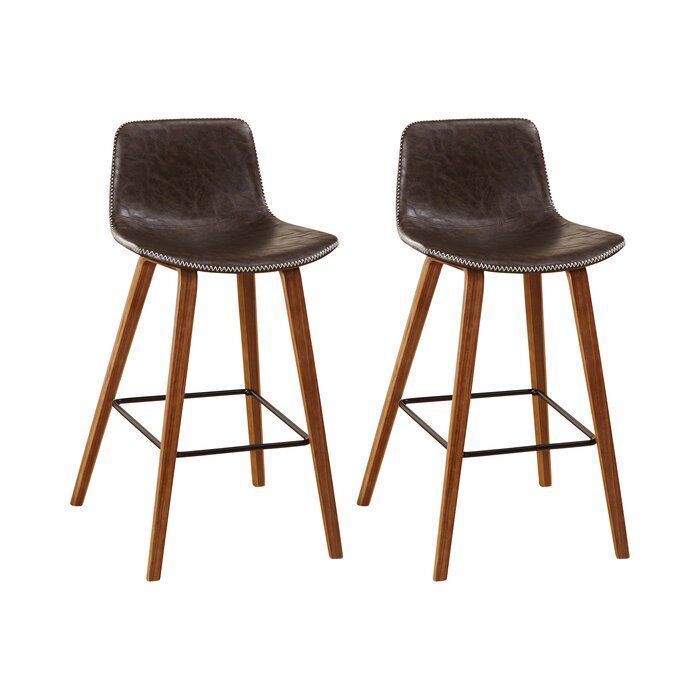 PACK 2 TABURETE PISO CON SILLA DE CUERO Y PATAS DE MADERA-0