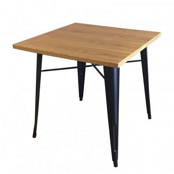 MESA TOLIX CON CUBIERTA MADERA CLARA 80X80 PARA CAFETERIA O RESTAURANTE-0