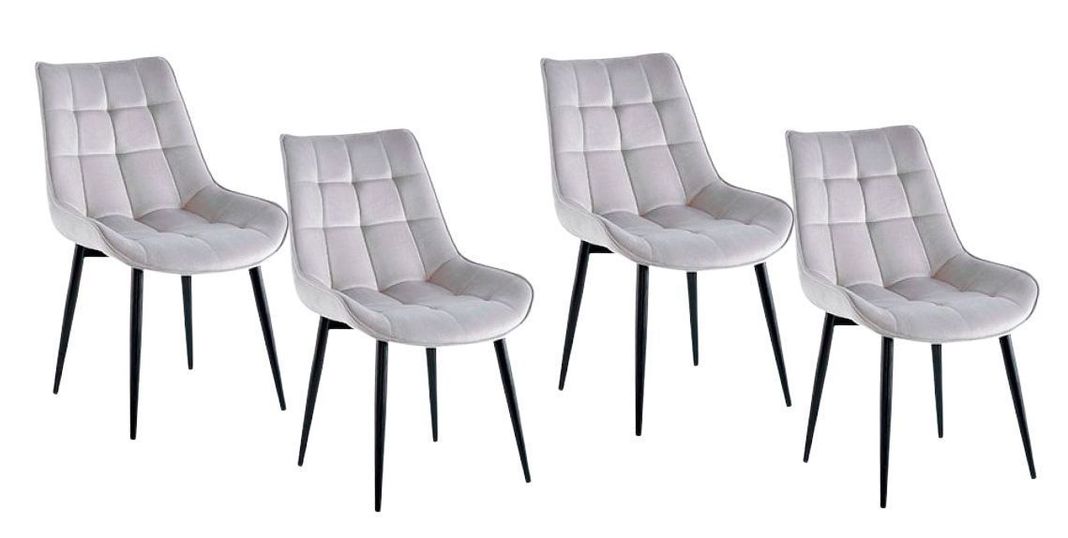 PACK 4 SILLAS DE COMEDOR ACOLCHADO FELPA PATAS NEGRAS CUADRO  Gris 0