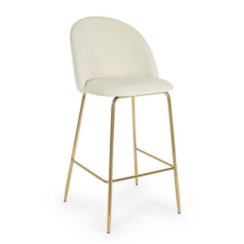 PISO TABURETE DE BAR 66 CM DELUXE GOLD TAPIZ TERCIOPELO  Crema