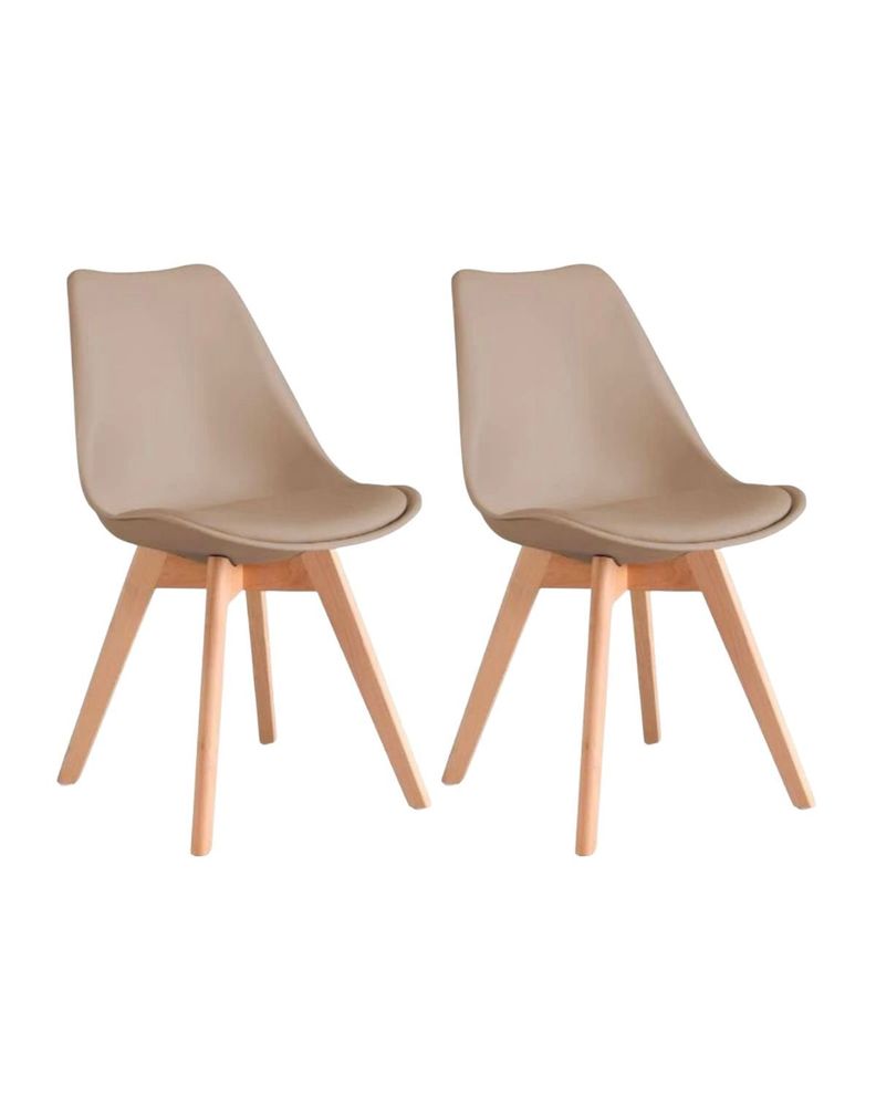 Pack 2 Sillas De Comedor Tulip Asientos Acolchados Beige