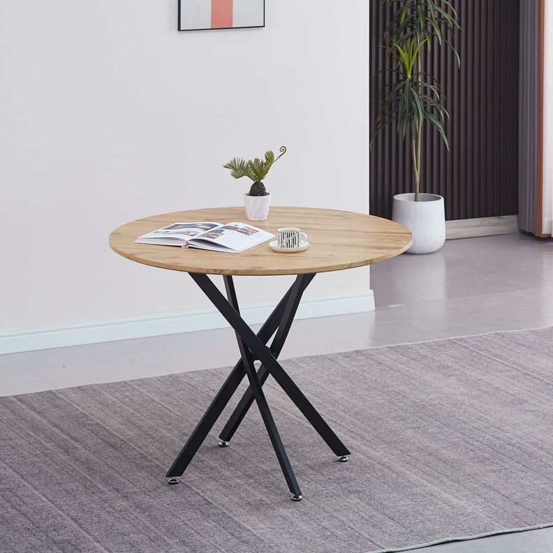 MESA DE COMEDOR REDONDA SUPERFICIE DE MDF Y MELAMINA INDUSTRIAL CROS 100CM CON BASE METALICA NEGRA-1