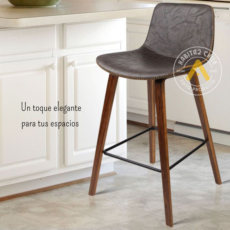 TABURETE PISO CON SILLA DE CUERO Y PATAS DE MADERA-4