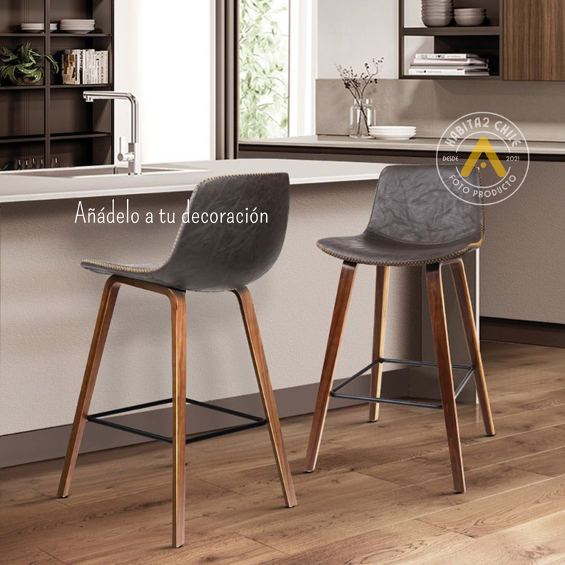 TABURETE PISO CON SILLA DE CUERO Y PATAS DE MADERA-1