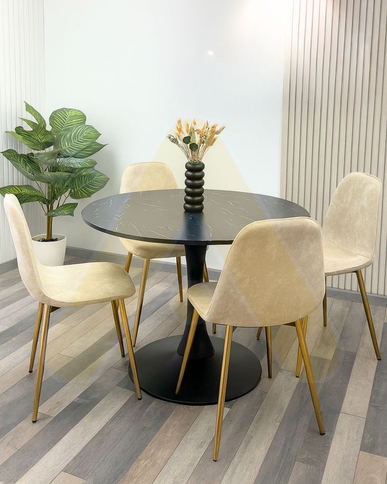 COMEDOR 4 PUESTOS MESA 100CM SIMIL MARMOL NEGRA