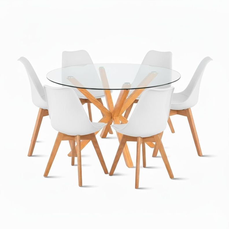 COMEDOR 6 PUESTOS VIDRIO 120 CM CROSS REDONDO Blanco