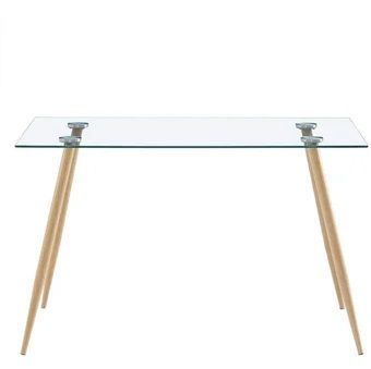 MESA DE VIDRIO RECTANGULAR PRINCE 120X80 CON PATAS SIMIL DE MADERA-0