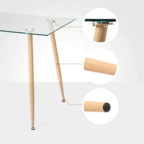 MESA DE VIDRIO RECTANGULAR PRINCE 120X80 CON PATAS SIMIL DE MADERA-1