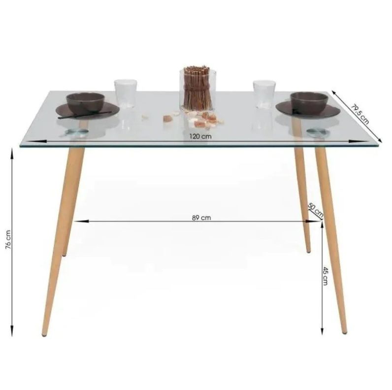 MESA DE VIDRIO RECTANGULAR PRINCE 120X80 CON PATAS SIMIL DE MADERA-2