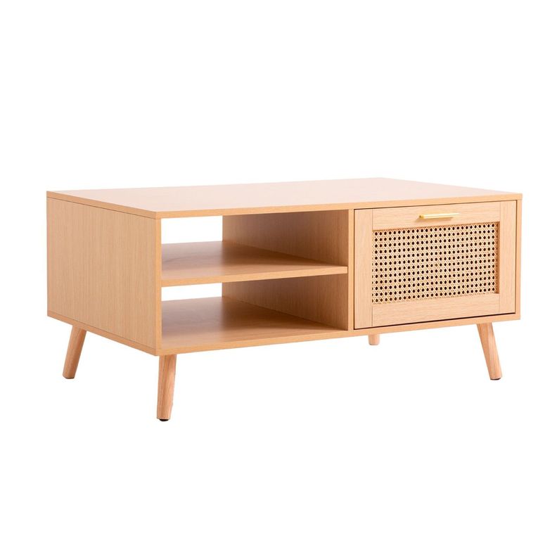 MESA DE CENTRO RUSTICA CON RATTAN Y MADERA MDF 100CM