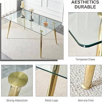 Mesa de vidrio Prince Gold 160cm Patas Doradas-2