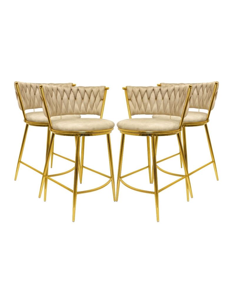 PACK 4 TABURETES FIJO SILLA DE BAR 66 CM QUEEN FELPA DORADO Beige