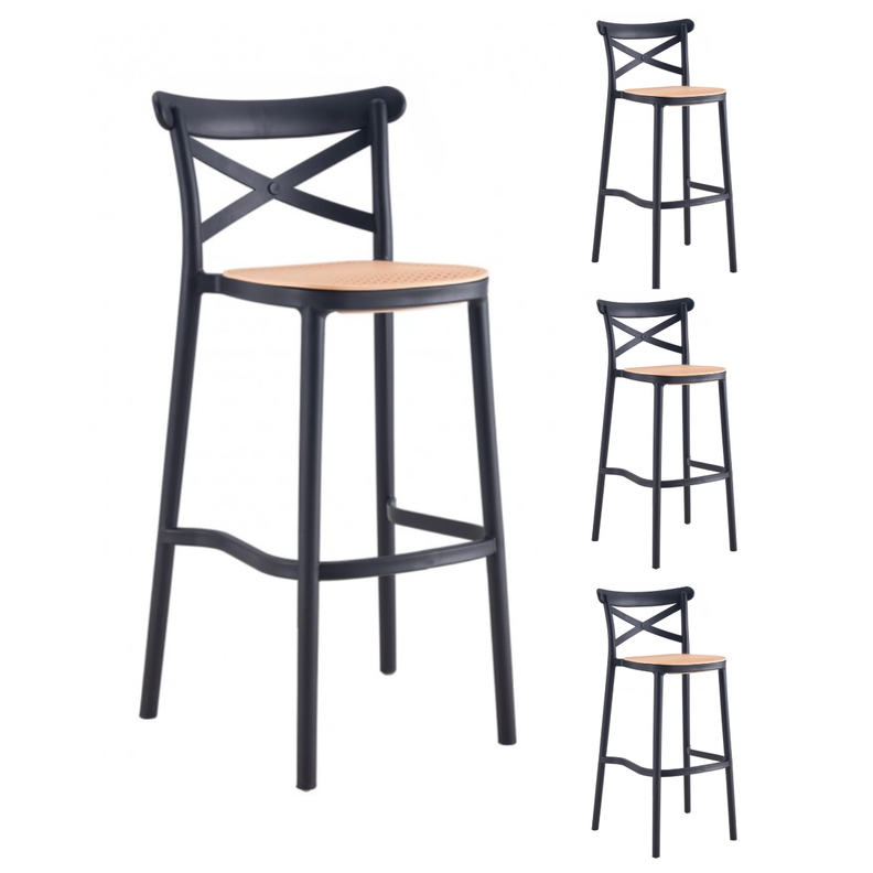 PACK 4 TABURETES O PISOS SENA 65CM APOYA PIES POLIPROPILENO RESPALDO ALTO Negro