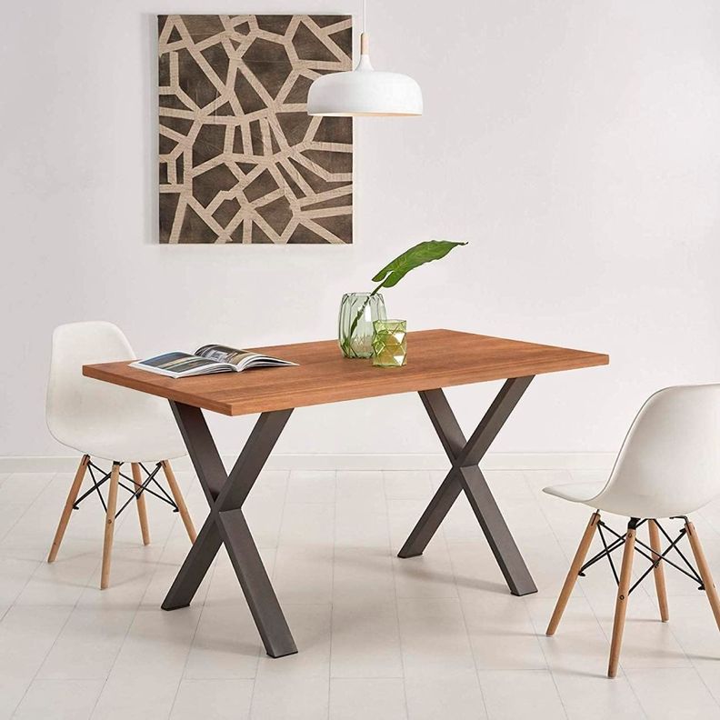 MESA DE COMEDOR CON SUPERFICIE DE MDF Y MELAMINA INDUSTRIAL CROSS 140X90 CM CON BASE METALICA NEGRA-3