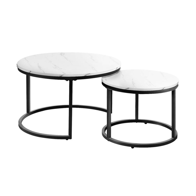 MESA DE CENTRO ESTILO MODERNO TIPO NIDO BLANCO Y NEGRO CON TOPE SIMIL MARMOL-0