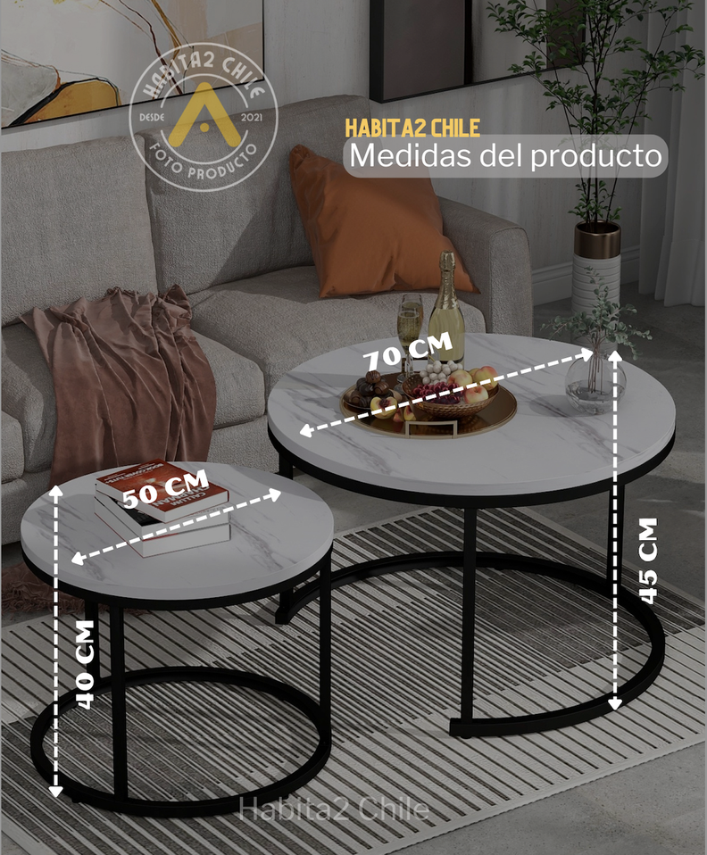 MESA DE CENTRO ESTILO MODERNO TIPO NIDO BLANCO Y NEGRO CON TOPE SIMIL MARMOL-4