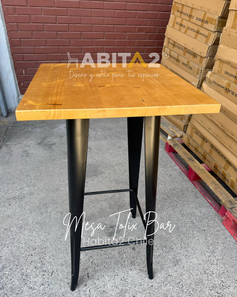 MESA DE BAR TOLIX 60X60 CUBIERTA DE MADERA   -3