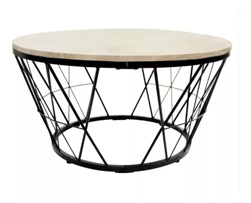 MESA DE CENTRO ENREJADA 80CM MICA CON TOPE MDF COLOR MADERA NATURAL-0