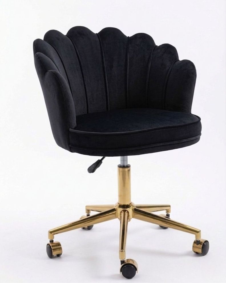 SILLA DE ESCRITORIO OSTRA ACOLCHADA BASE GIRATORIA DORADA