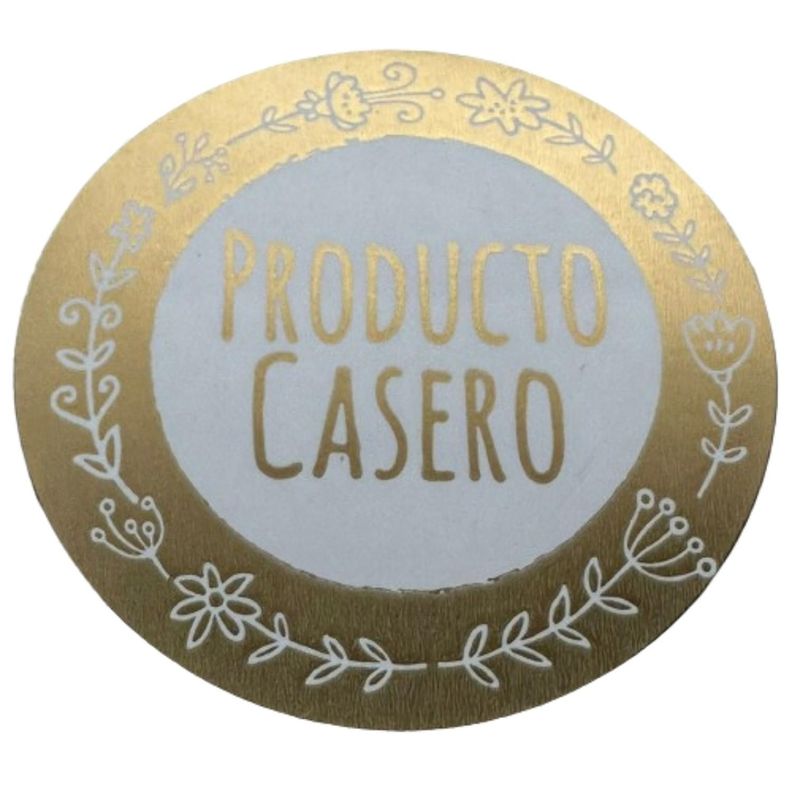 Sticker Producto Casero Dorado 100un 38mm