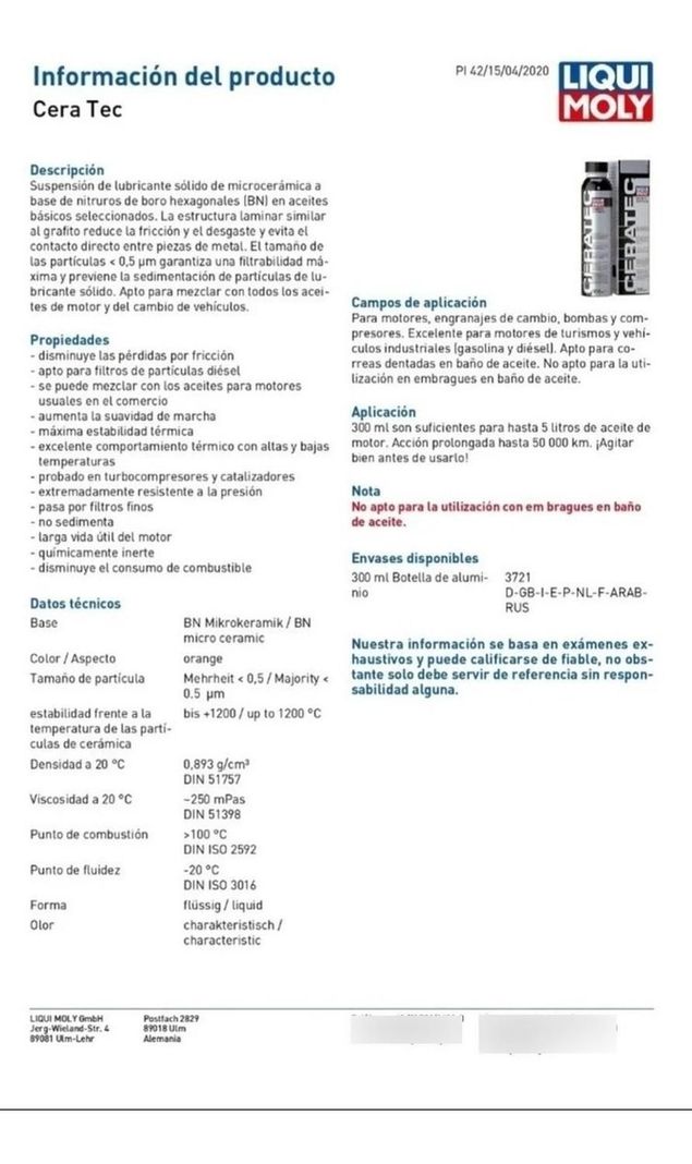 Aditivo Antifriccionante Ceratec marca Liqui Moly 300ml-1