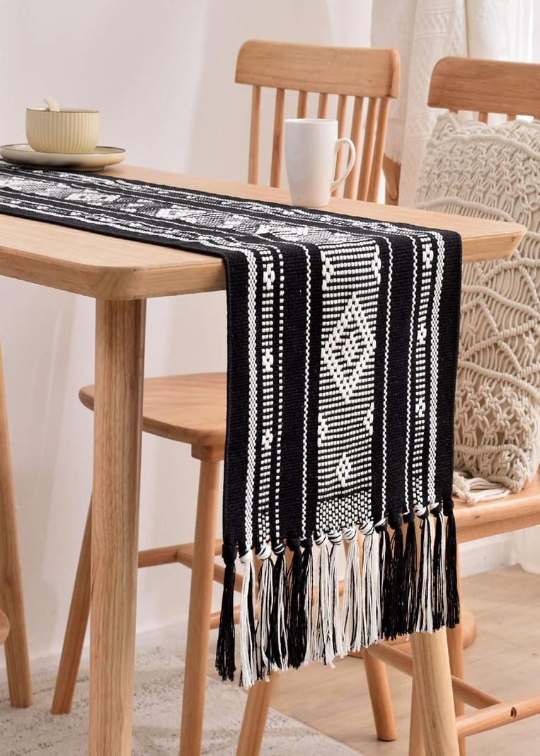 Camino de Mesa Hilos de Algodón Nórdico 33x150 CM Oslo Negro Casa Frida-0