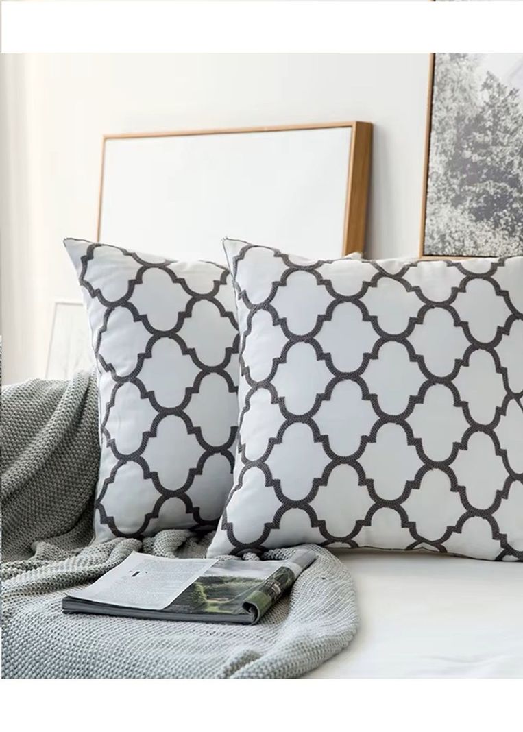 Funda para Cojín Algodón 45x45 CM Zagora Bordado Gris-0