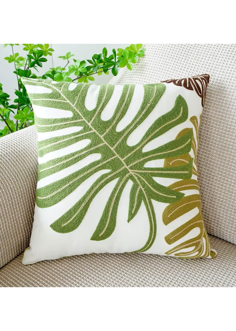Pack 2 Fundas para Cojín Algodón 45x45 CM Tulum Bordado Hojas Crudo-0