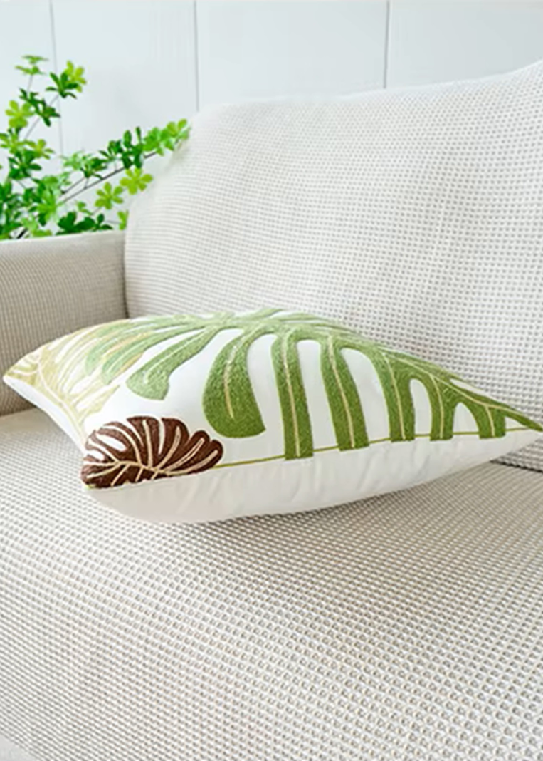 Pack 2 Fundas para Cojín Algodón 45x45 CM Tulum Bordado Hojas Crudo-1
