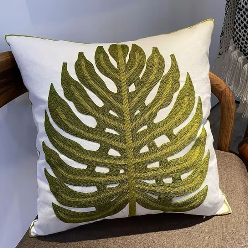 Funda para Cojín Algodón y Lino 45x45 CM Río Bordado Hoja Crudo-2