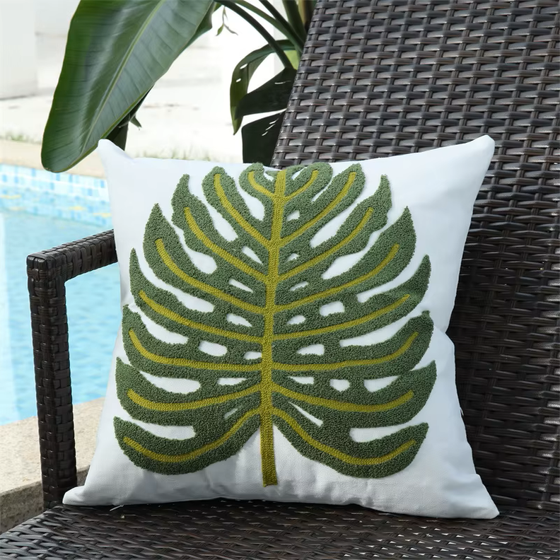 Pack 2 Fundas para Cojín Algodón 45x45 CM Río Bordado Hoja Crudo-0
