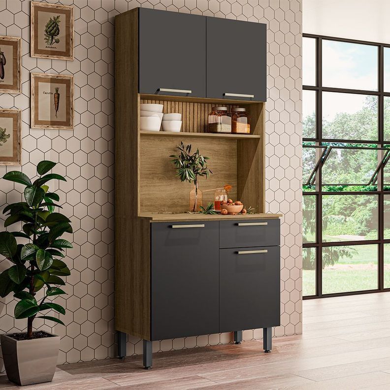 Estante de Cocina Avelá 4 Puertas Miel-Grafito-1