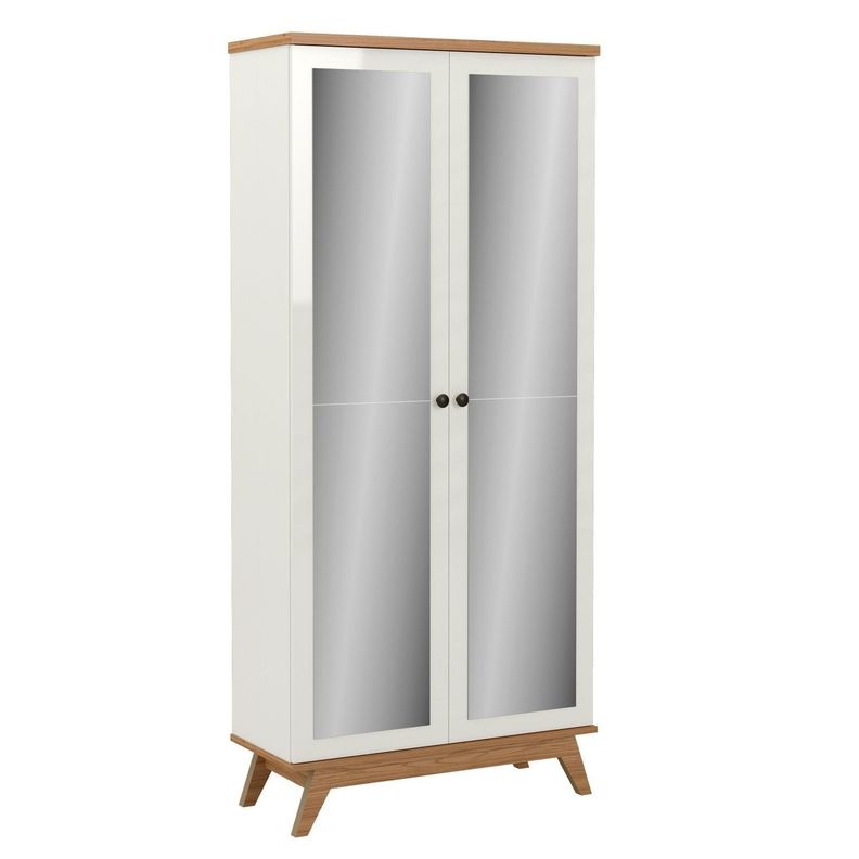 Zapatero São Paulo 2 Puertas con Espejo Blanco-Roble-3