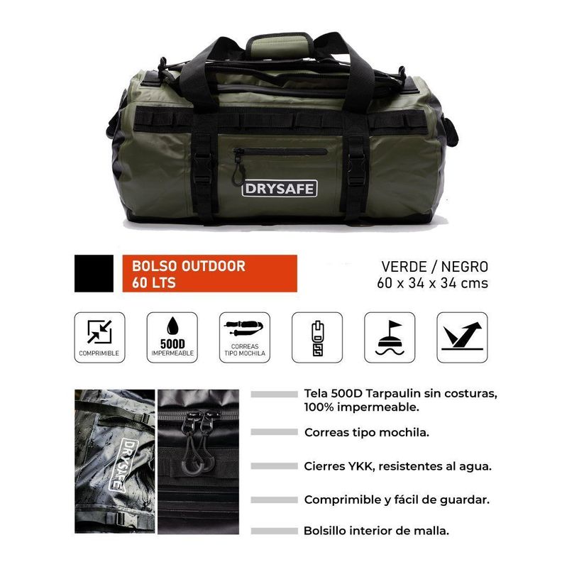 Bolso Duffel Bag 60 Litros Waterproof - Drysafe - Verde-2