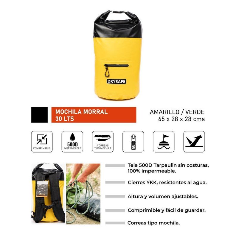 Mochila Morral 30 Litros Waterproof - Drysafe - Amarillo-2