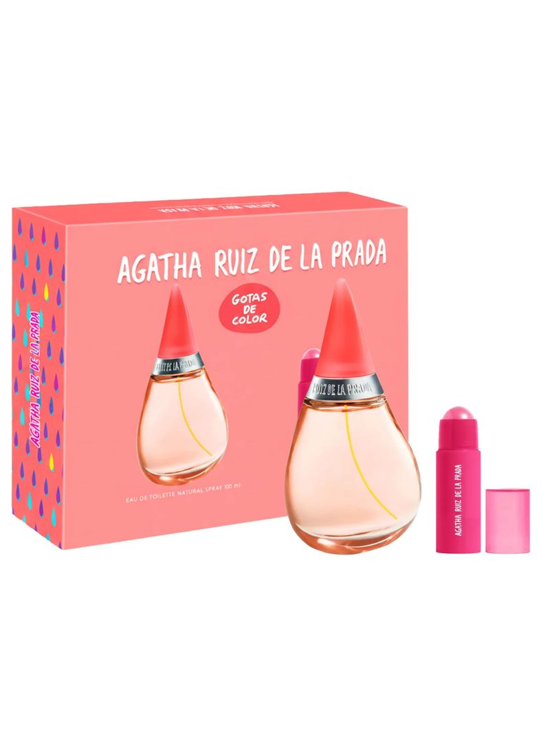 PERFUME  AGATHA RUIZ DE LA PRADA GOTAS DE COLOR ESTUCHE EDT 100ML+BARRA DE LABIOS Y MEJILLAS 5G