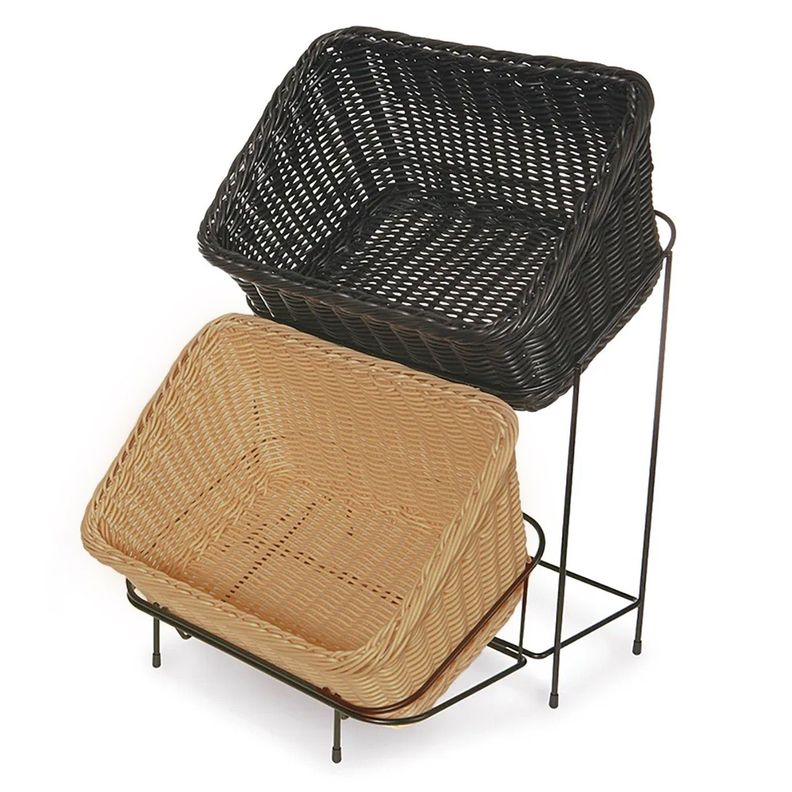 SET DE 2 CANASTOS CON SOPORTE DE EXHIBICION COLOR MADERA Y NEGRO 23.5X33 CM Cafe