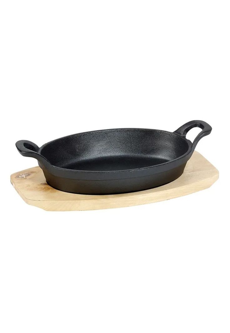 Sarten Hierro Ovalado Con Base Madera 22X11.8X3.2 Cm-0