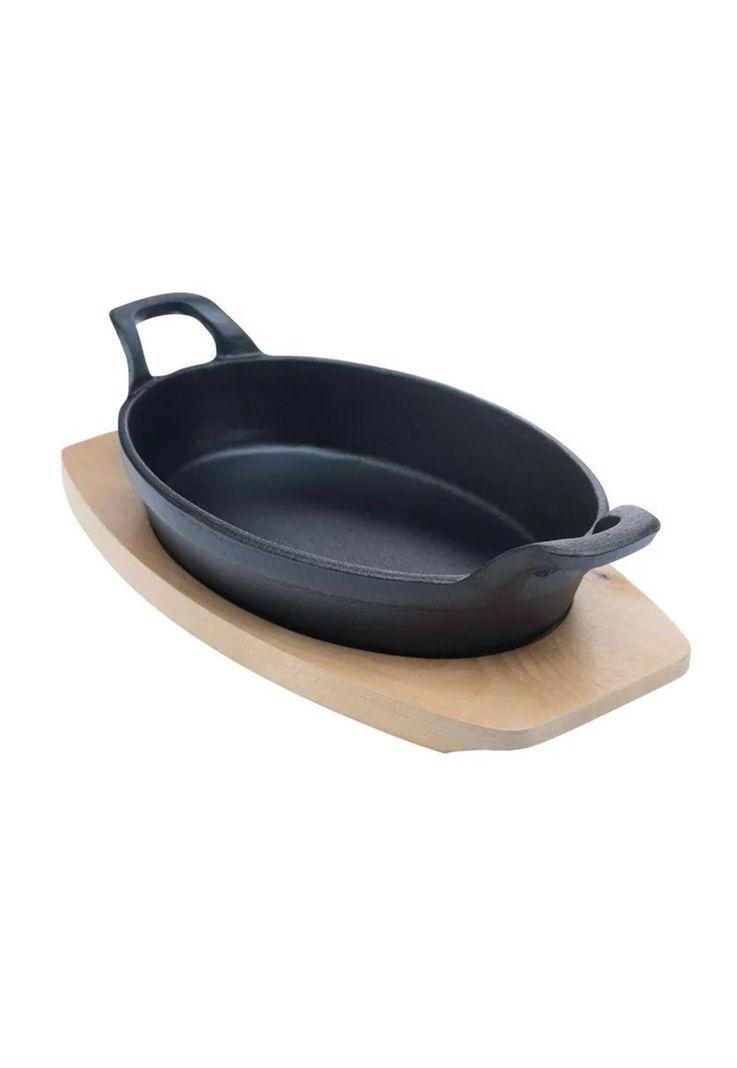 Sarten Hierro Ovalado Con Base Madera 22X11.8X3.2 Cm-3