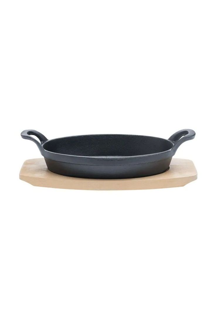 Sarten Hierro Ovalado Con Base Madera 22X11.8X3.2 Cm-4